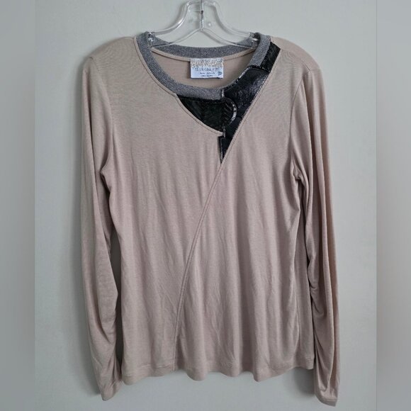 ELISA CAVALETTI | Long Sleeve Top Appliqued Contrasting Stitching Sz L - Picture 1 of 7